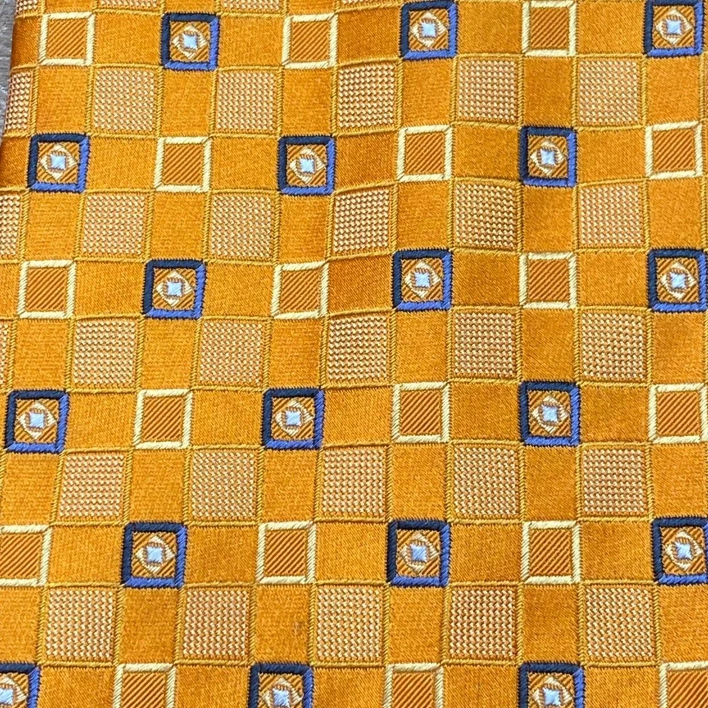 Ermenegildo Zegna Tie Geometric Mens OS Gold Silk Italy Luxury Business Wedding